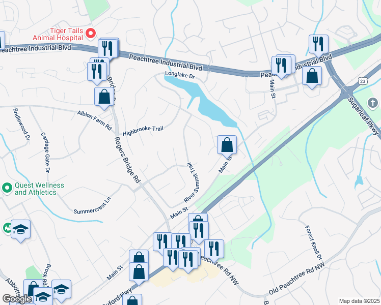 map of restaurants, bars, coffee shops, grocery stores, and more near 3320 River Summit Trail in Duluth