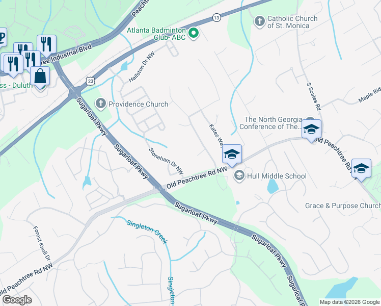 map of restaurants, bars, coffee shops, grocery stores, and more near 2017 Parsons Ridge in Duluth