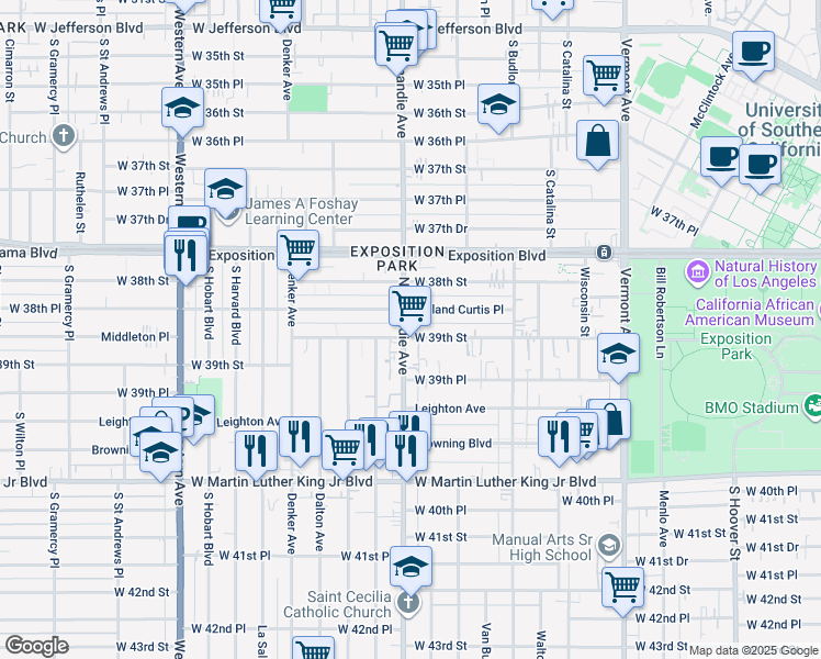 map of restaurants, bars, coffee shops, grocery stores, and more near 3856 Normandie Avenue in Los Angeles