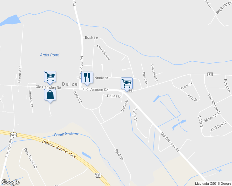 map of restaurants, bars, coffee shops, grocery stores, and more near 3620 Camden Highway in Dalzell