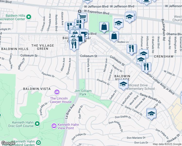 map of restaurants, bars, coffee shops, grocery stores, and more near 3932 Stevely Avenue in Los Angeles