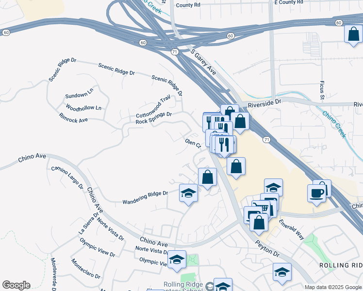 map of restaurants, bars, coffee shops, grocery stores, and more near 13096 Le Parc Boulevard in Chino Hills
