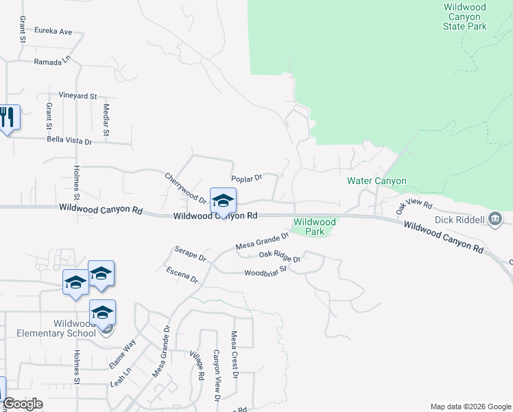 map of restaurants, bars, coffee shops, grocery stores, and more near 36415 Cherrywood Drive in Yucaipa