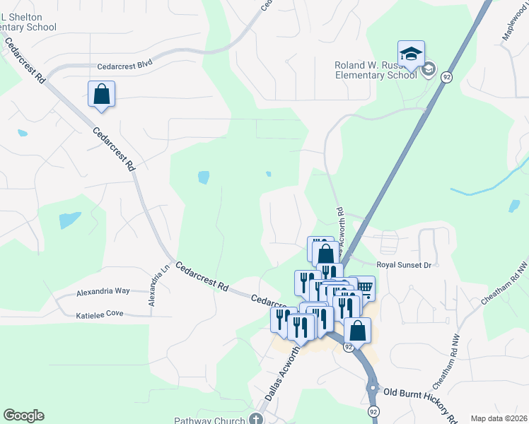 map of restaurants, bars, coffee shops, grocery stores, and more near 109 Amberhill Court in Dallas