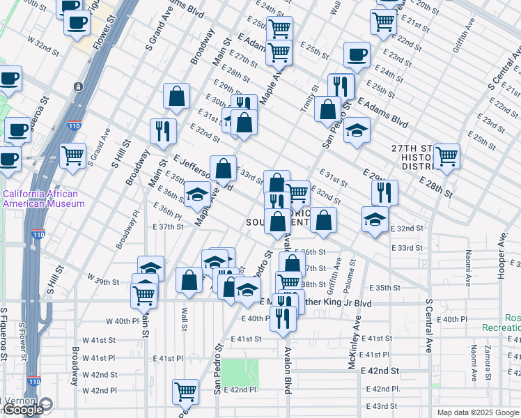 map of restaurants, bars, coffee shops, grocery stores, and more near in Los Angeles