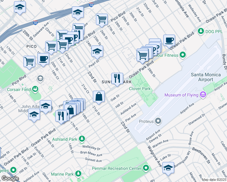 map of restaurants, bars, coffee shops, grocery stores, and more near 2318 Ocean Park Place South in Santa Monica