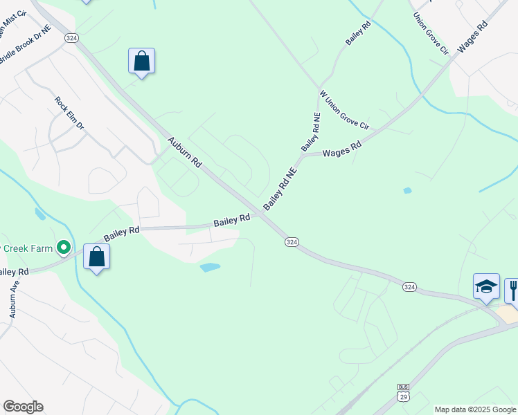 map of restaurants, bars, coffee shops, grocery stores, and more near 3637 Bailey Road Northeast in Auburn