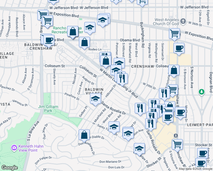 map of restaurants, bars, coffee shops, grocery stores, and more near 3937 Hillcrest Drive in Los Angeles