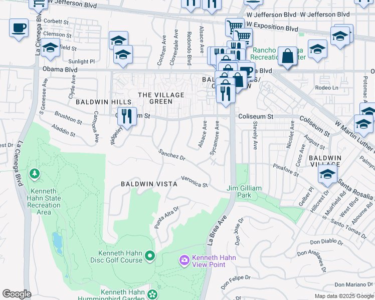 map of restaurants, bars, coffee shops, grocery stores, and more near 5192 Orange Place in Los Angeles