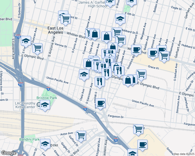 map of restaurants, bars, coffee shops, grocery stores, and more near 5135 Boswell Place in Los Angeles