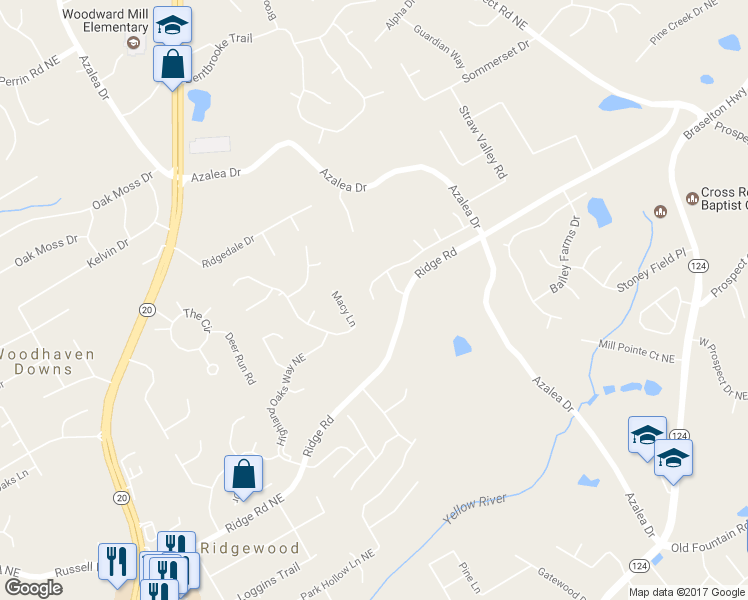 map of restaurants, bars, coffee shops, grocery stores, and more near 1301 Azalea Brook Drive in Lawrenceville