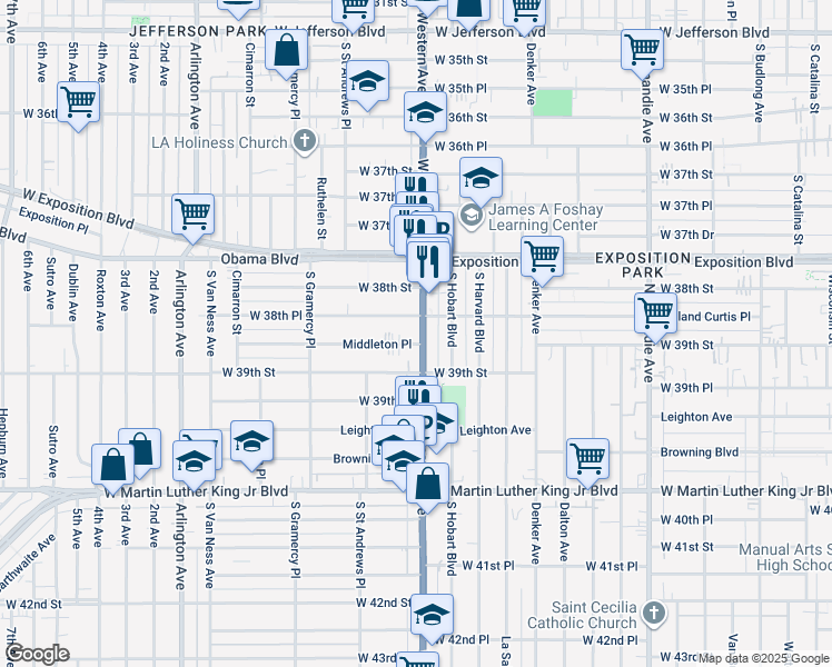 map of restaurants, bars, coffee shops, grocery stores, and more near 1616 1/2 Middleton Place in Los Angeles