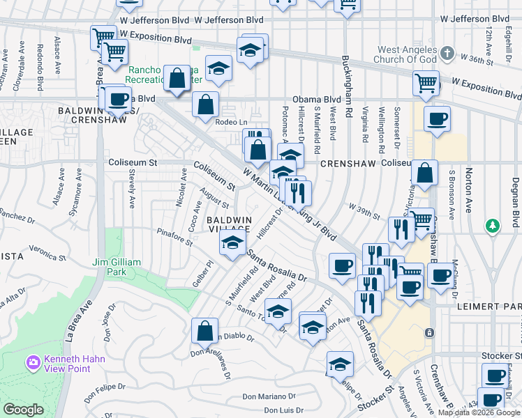 map of restaurants, bars, coffee shops, grocery stores, and more near 3937 Hillcrest Drive in Los Angeles