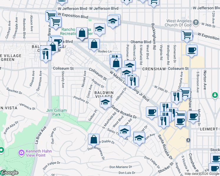 map of restaurants, bars, coffee shops, grocery stores, and more near in Los Angeles