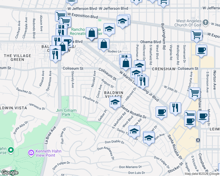 map of restaurants, bars, coffee shops, grocery stores, and more near 3920 Roxanne Avenue in Los Angeles