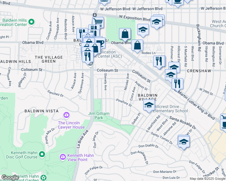 map of restaurants, bars, coffee shops, grocery stores, and more near 3942 Stevely Avenue in Los Angeles