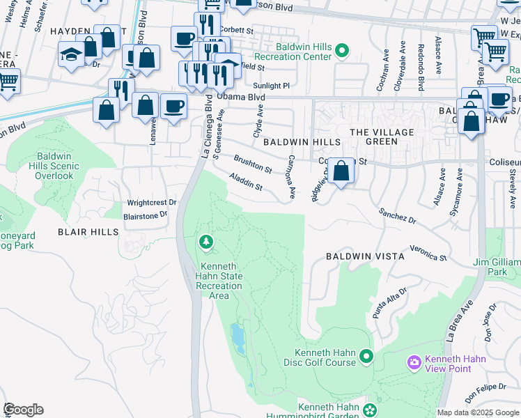 map of restaurants, bars, coffee shops, grocery stores, and more near 5640 Glenford Street in Los Angeles
