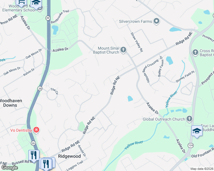 map of restaurants, bars, coffee shops, grocery stores, and more near 1301 Azalea Brook Drive in Lawrenceville
