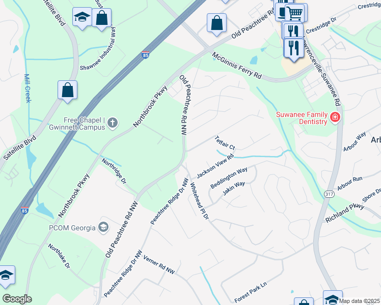 map of restaurants, bars, coffee shops, grocery stores, and more near 746 Jackson Park Lane Northwest in Suwanee