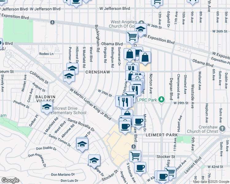 map of restaurants, bars, coffee shops, grocery stores, and more near 3849 Somerset Drive in Los Angeles