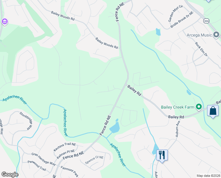 map of restaurants, bars, coffee shops, grocery stores, and more near 570 Heritage Woods Drive Northeast in Dacula