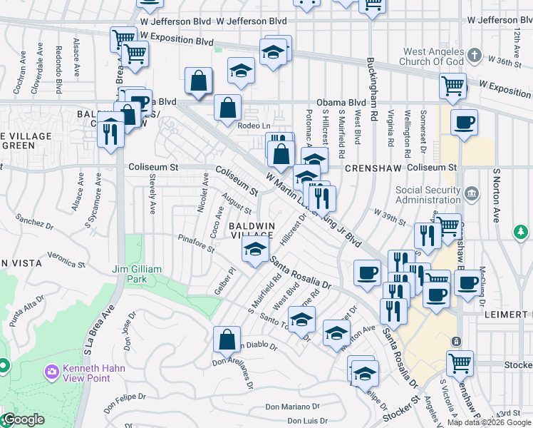 map of restaurants, bars, coffee shops, grocery stores, and more near in Los Angeles