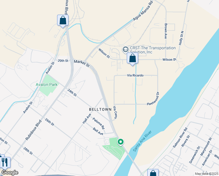 map of restaurants, bars, coffee shops, grocery stores, and more near 2255 Vía Cerro in Riverside