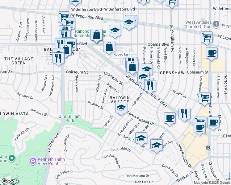 map of restaurants, bars, coffee shops, grocery stores, and more near 3920 Roxanne Avenue in Los Angeles