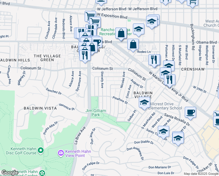 map of restaurants, bars, coffee shops, grocery stores, and more near 3942 Stevely Avenue in Los Angeles