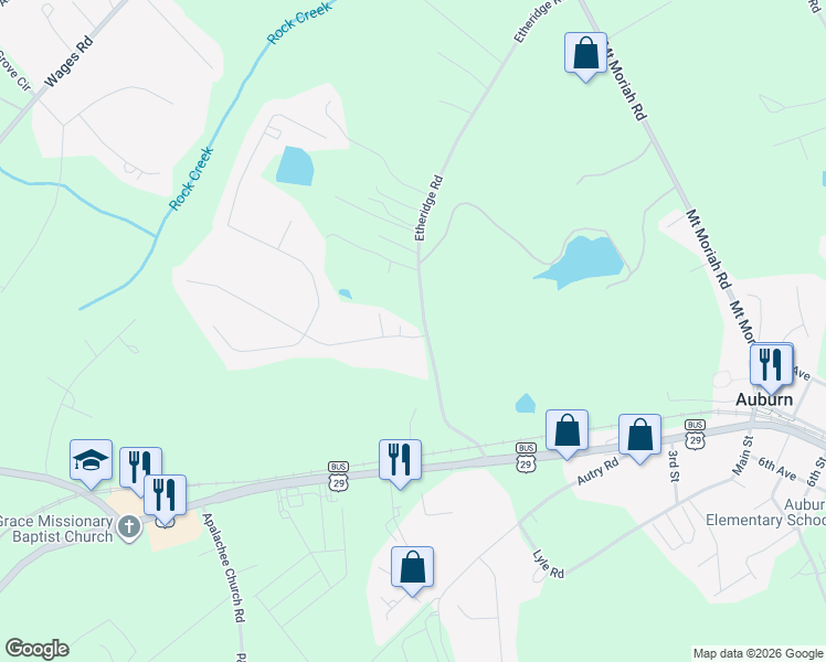 map of restaurants, bars, coffee shops, grocery stores, and more near 1520 Wynfield Drive in Auburn