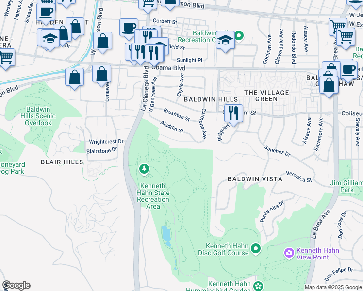 map of restaurants, bars, coffee shops, grocery stores, and more near 5640 Glenford Street in Los Angeles