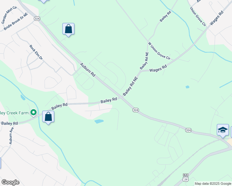 map of restaurants, bars, coffee shops, grocery stores, and more near 3637 Bailey Road Northeast in Auburn