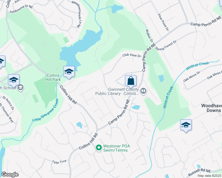 map of restaurants, bars, coffee shops, grocery stores, and more near 2047 Lake Ridge Terrace in Lawrenceville