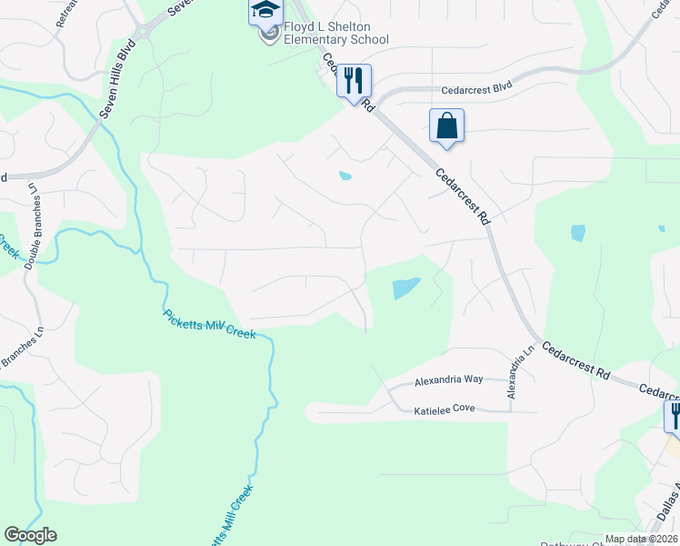 map of restaurants, bars, coffee shops, grocery stores, and more near 52 Ryans Point in Dallas