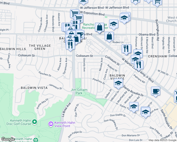 map of restaurants, bars, coffee shops, grocery stores, and more near 3919 Ursula Avenue in Los Angeles