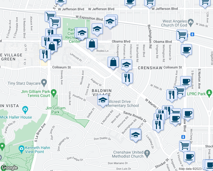 map of restaurants, bars, coffee shops, grocery stores, and more near in Los Angeles