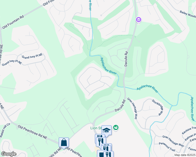 map of restaurants, bars, coffee shops, grocery stores, and more near 2674 Misty Rock Cove in Dacula