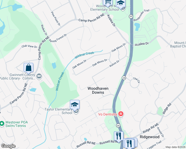 map of restaurants, bars, coffee shops, grocery stores, and more near 1858 Kelvin Drive in Lawrenceville
