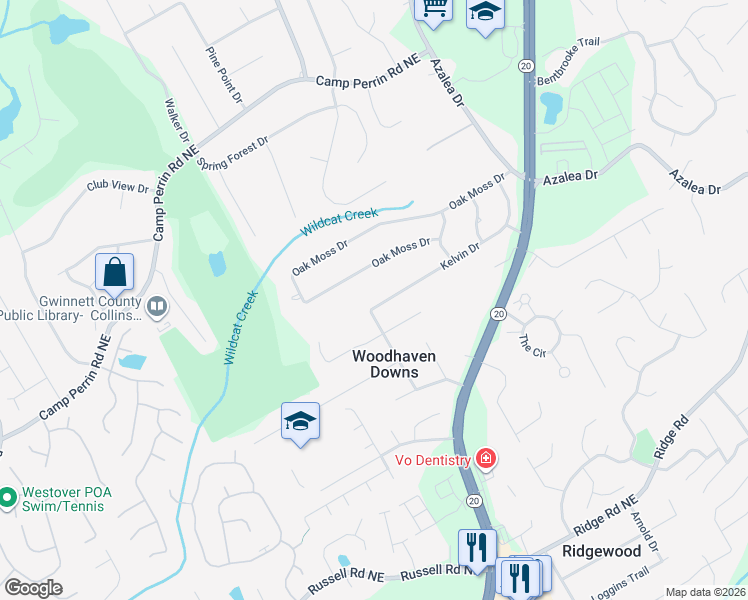 map of restaurants, bars, coffee shops, grocery stores, and more near 1858 Kelvin Drive in Lawrenceville