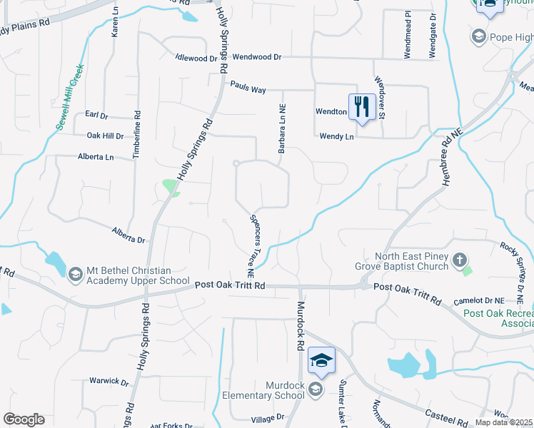 map of restaurants, bars, coffee shops, grocery stores, and more near 2749 Spencers Trace Northeast in Marietta