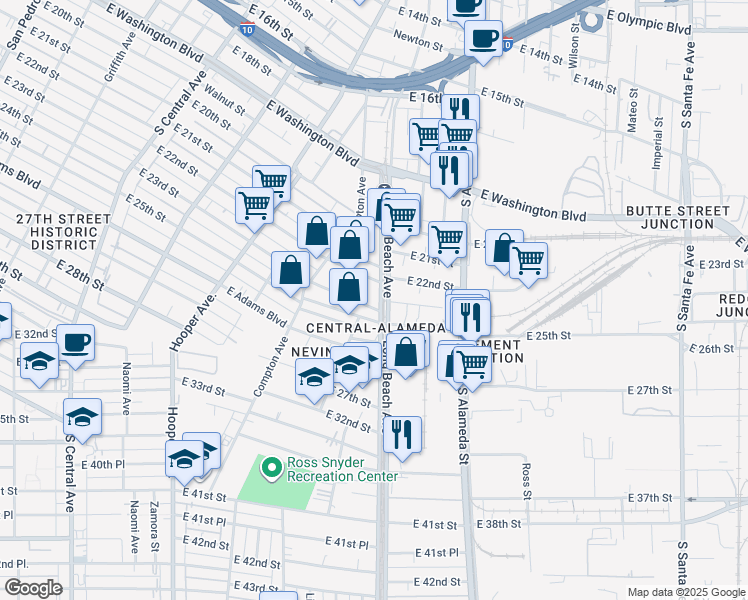 map of restaurants, bars, coffee shops, grocery stores, and more near in Los Angeles