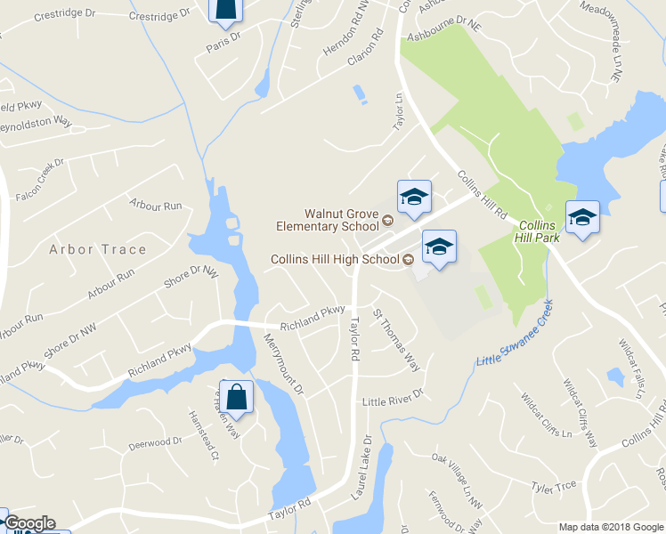 map of restaurants, bars, coffee shops, grocery stores, and more near 2290 Chimney Walk Drive in Suwanee