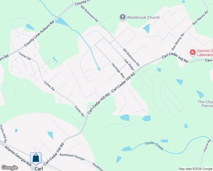 map of restaurants, bars, coffee shops, grocery stores, and more near 200 Carl-Cedar Hill Road in Winder