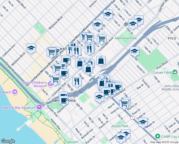 map of restaurants, bars, coffee shops, grocery stores, and more near 1641 Lincoln Boulevard in Santa Monica