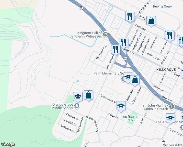 map of restaurants, bars, coffee shops, grocery stores, and more near 14469 Frankton Avenue in Hacienda Heights