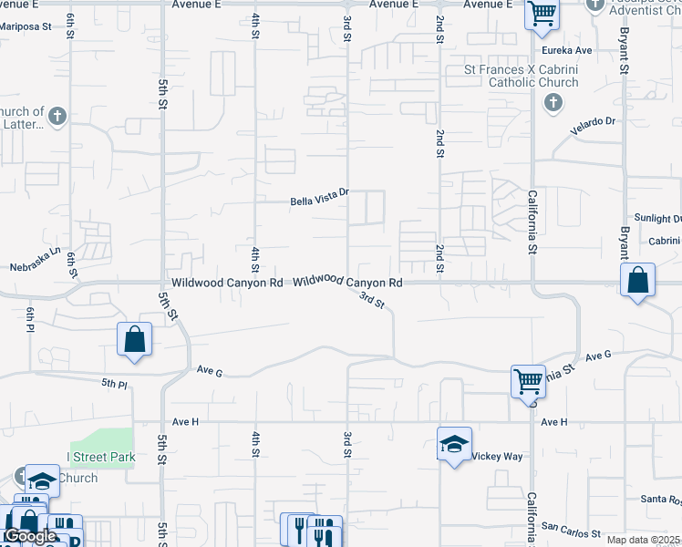 map of restaurants, bars, coffee shops, grocery stores, and more near 34688 Wildwood Canyon Road in Yucaipa
