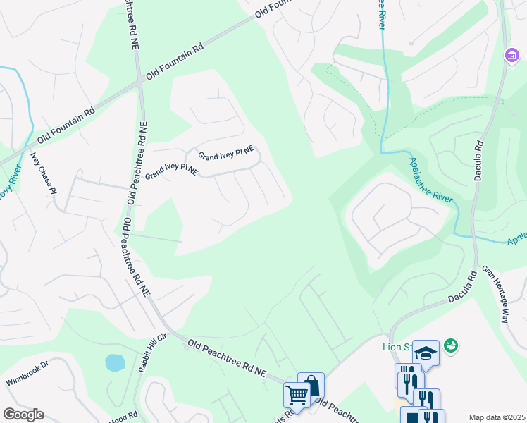 map of restaurants, bars, coffee shops, grocery stores, and more near 1934 Acorn Lane in Dacula