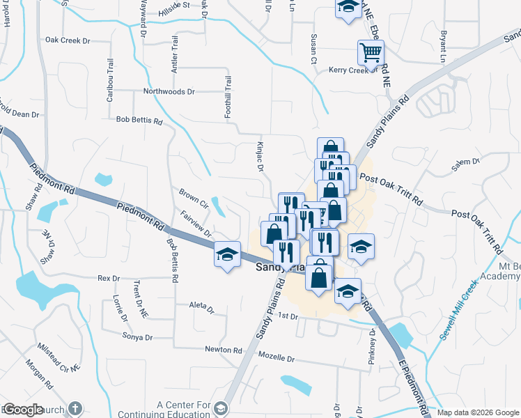 map of restaurants, bars, coffee shops, grocery stores, and more near 2637 Arbor Glen Place in Marietta