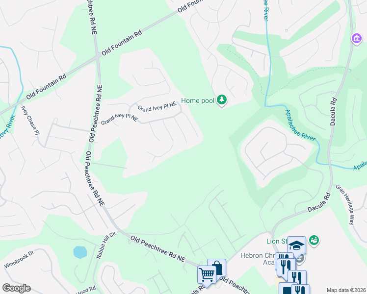 map of restaurants, bars, coffee shops, grocery stores, and more near 1911 Acorn Lane in Dacula