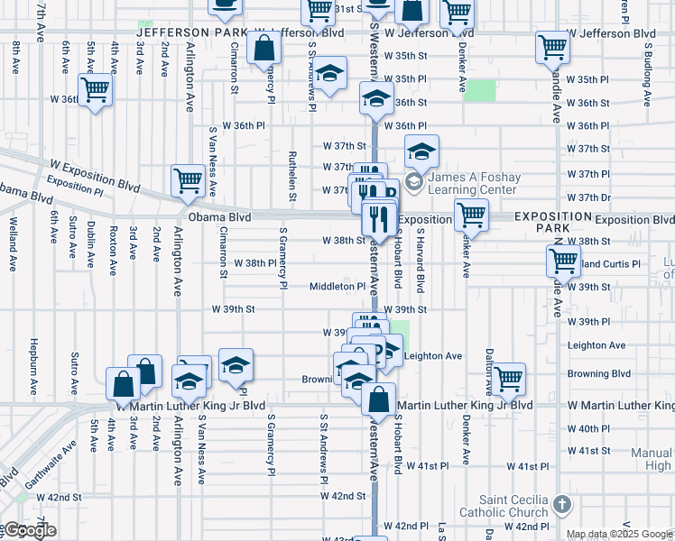 map of restaurants, bars, coffee shops, grocery stores, and more near 1659 Middleton Place in Los Angeles